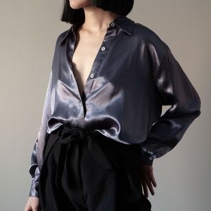 Metallic Long Sleeve Button Vintage Top Violet